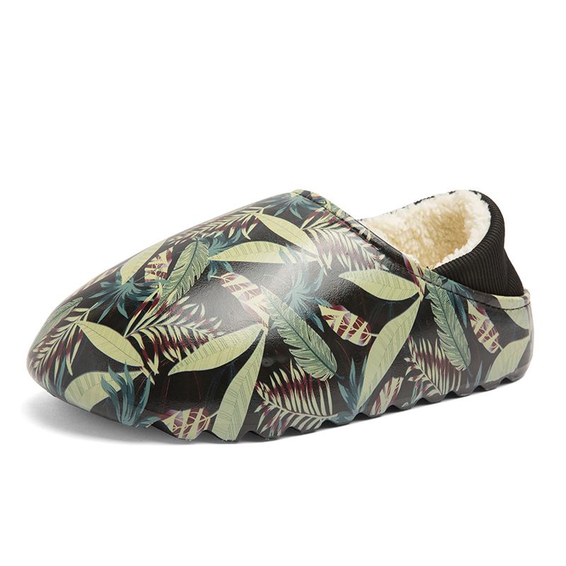 Mænd Warm Lining Slip-on Leaf Printing Mode Home Vinter Hjemmesko