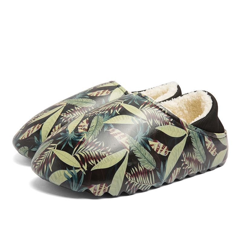 Mænd Warm Lining Slip-on Leaf Printing Mode Home Vinter Hjemmesko