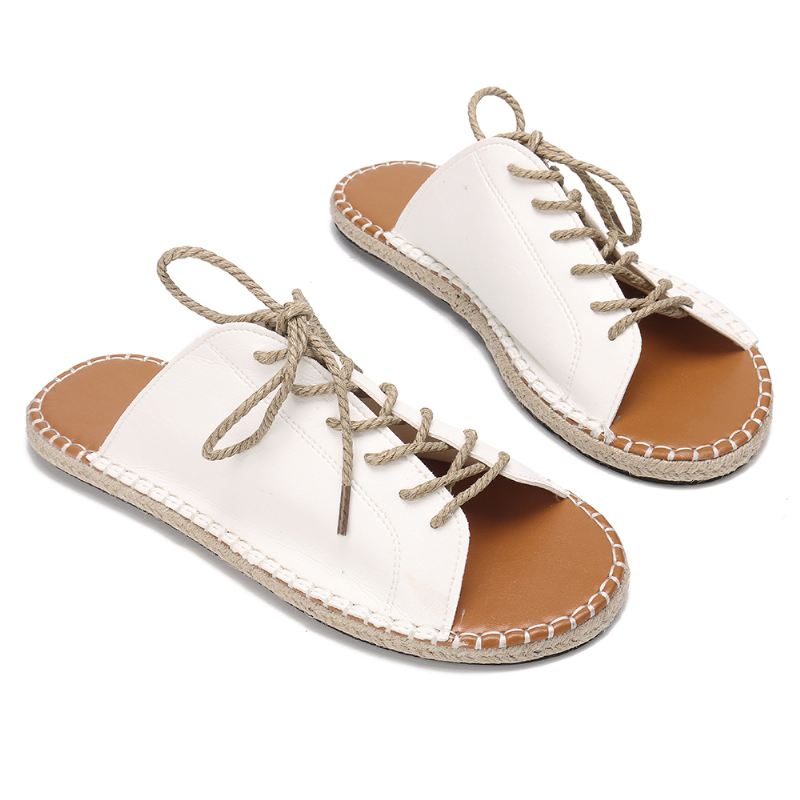 Stor Størrelse Kvinder Casual Peep Toe Strappy Espadrilles Flade Sandaler