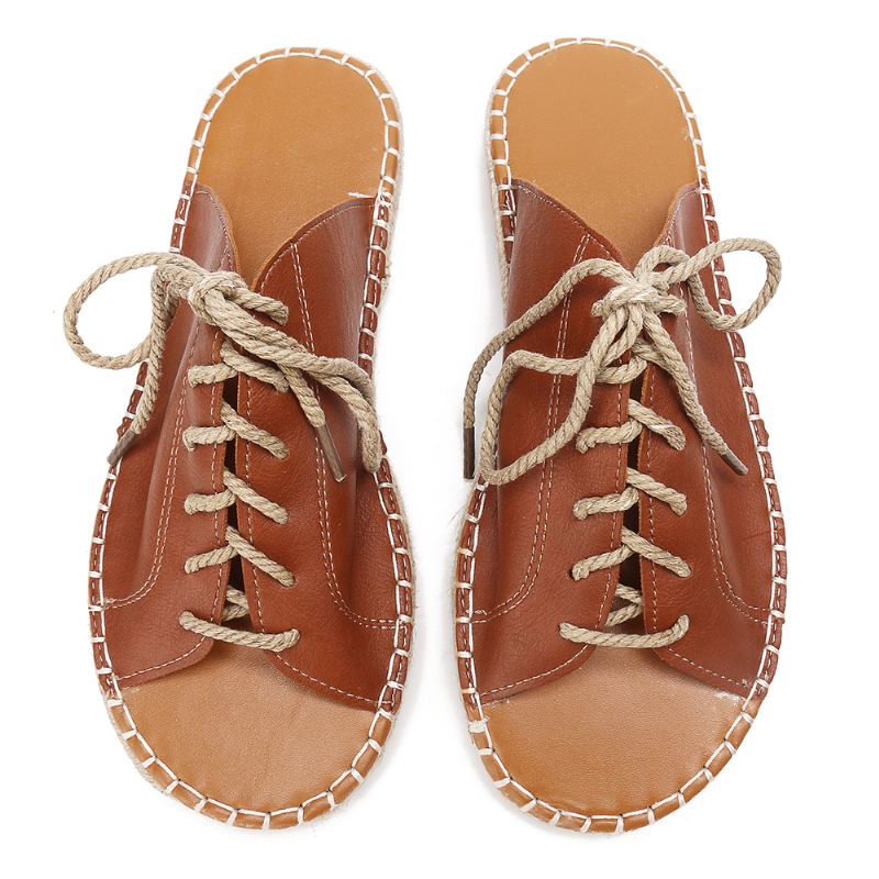 Stor Størrelse Kvinder Casual Peep Toe Strappy Espadrilles Flade Sandaler