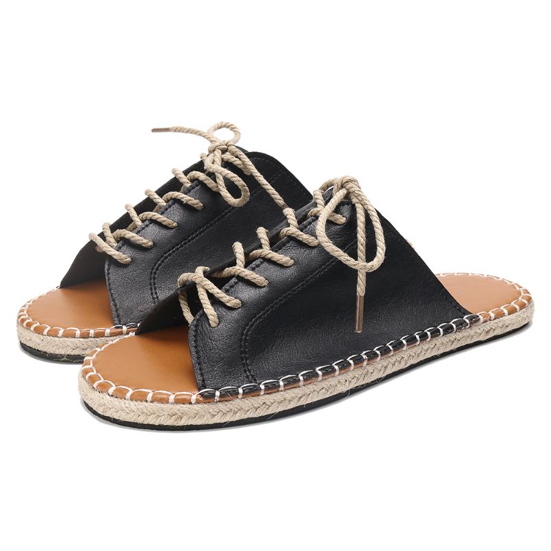 Stor Størrelse Kvinder Casual Peep Toe Strappy Espadrilles Flade Sandaler