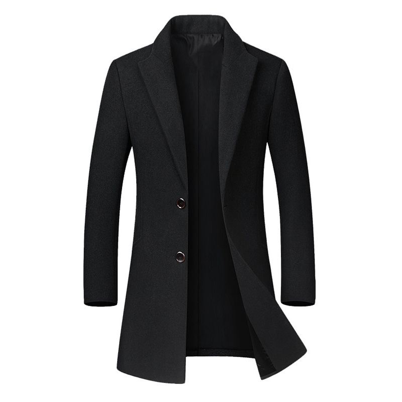 Herre Business Casual Ulden Trenchcoat Mellemlang Enkeltradet Slim Fit Frakke