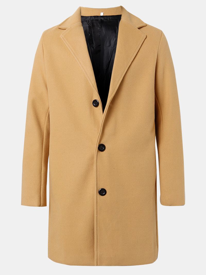 Herre Ensfarvede Enkeltradede Mellemlange Business Warm Trench Coats