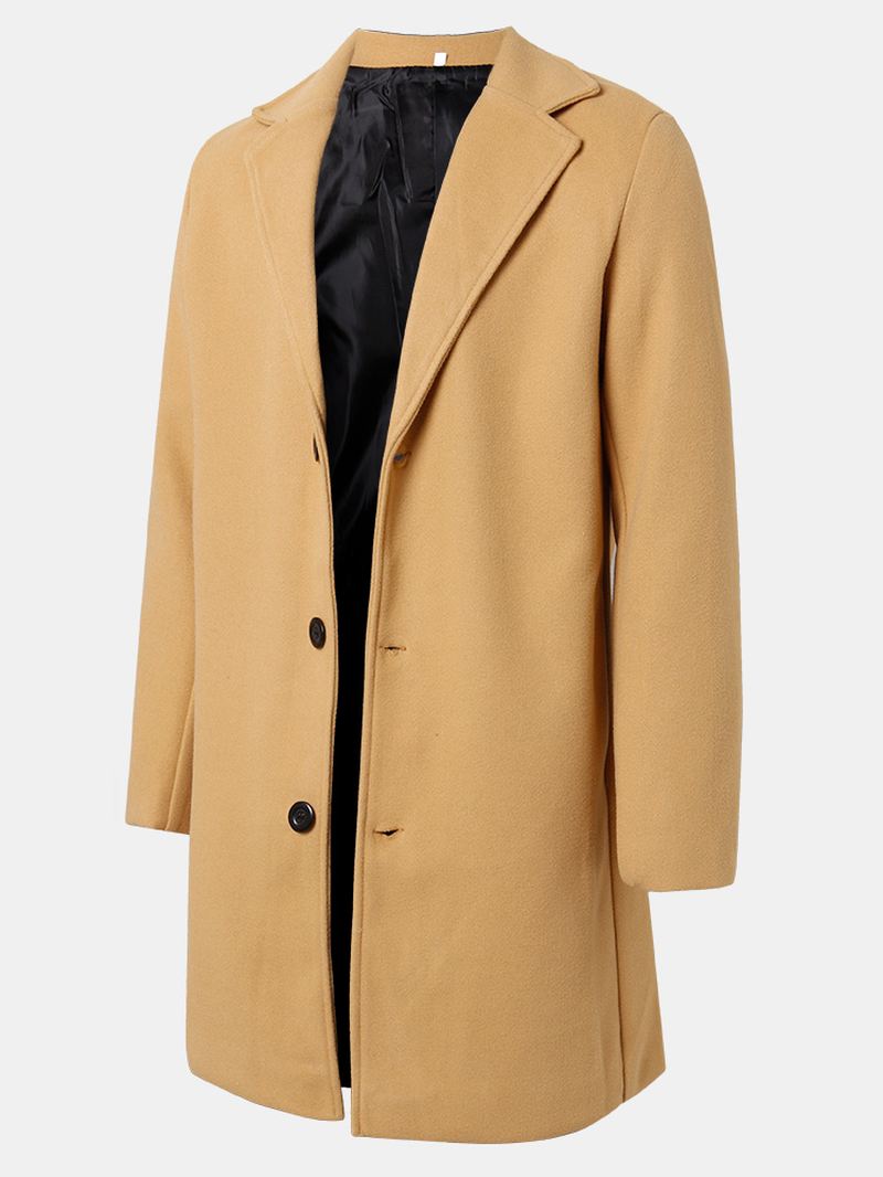 Herre Ensfarvede Enkeltradede Mellemlange Business Warm Trench Coats