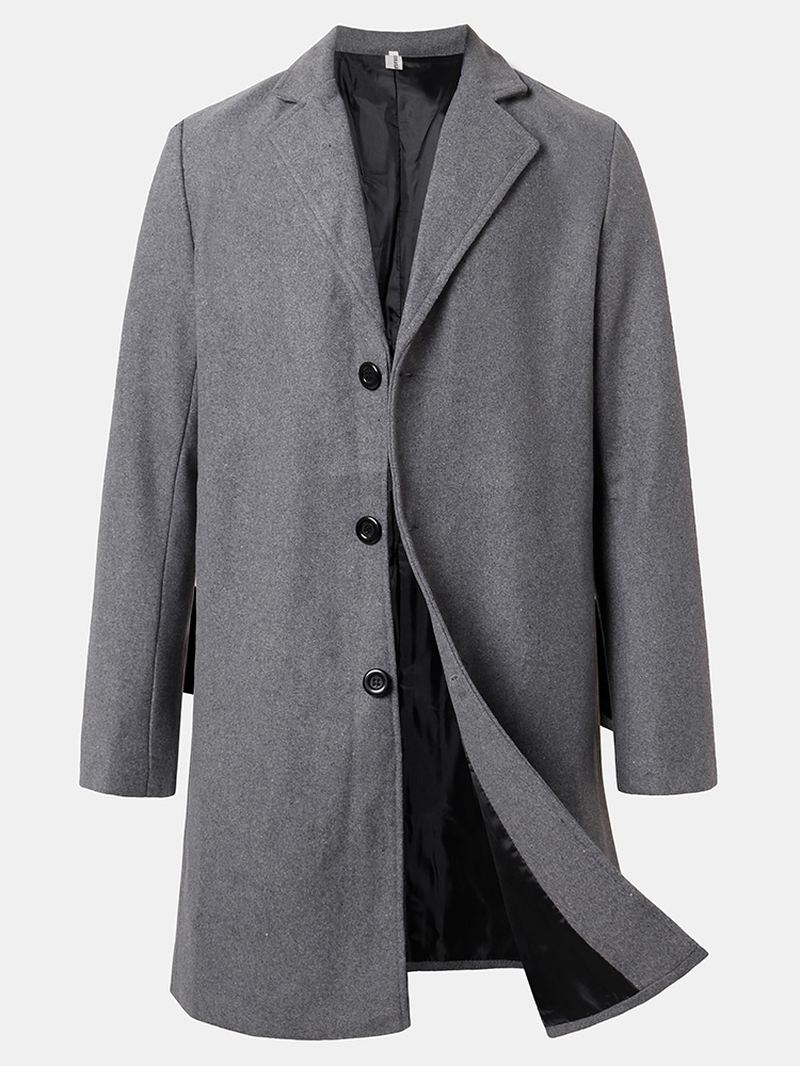 Herre Ensfarvede Enkeltradede Mellemlange Business Warm Trench Coats