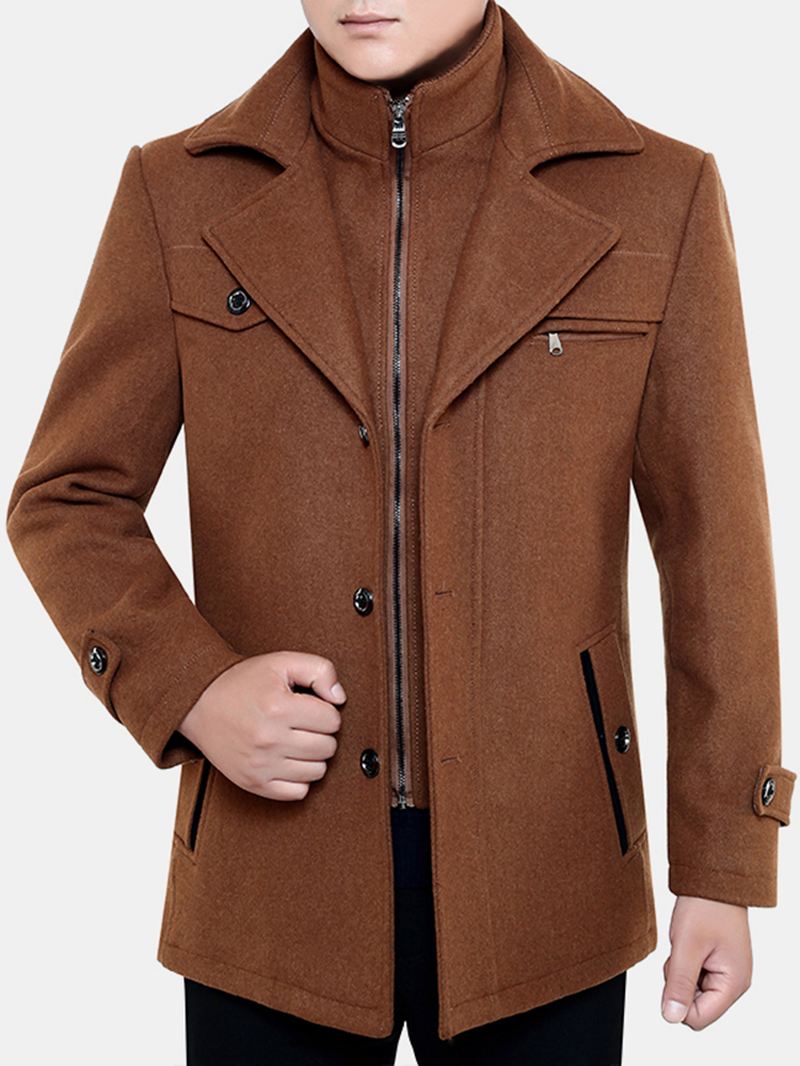 Herre Thicken Warm Solid Business Woolen Trench Coats