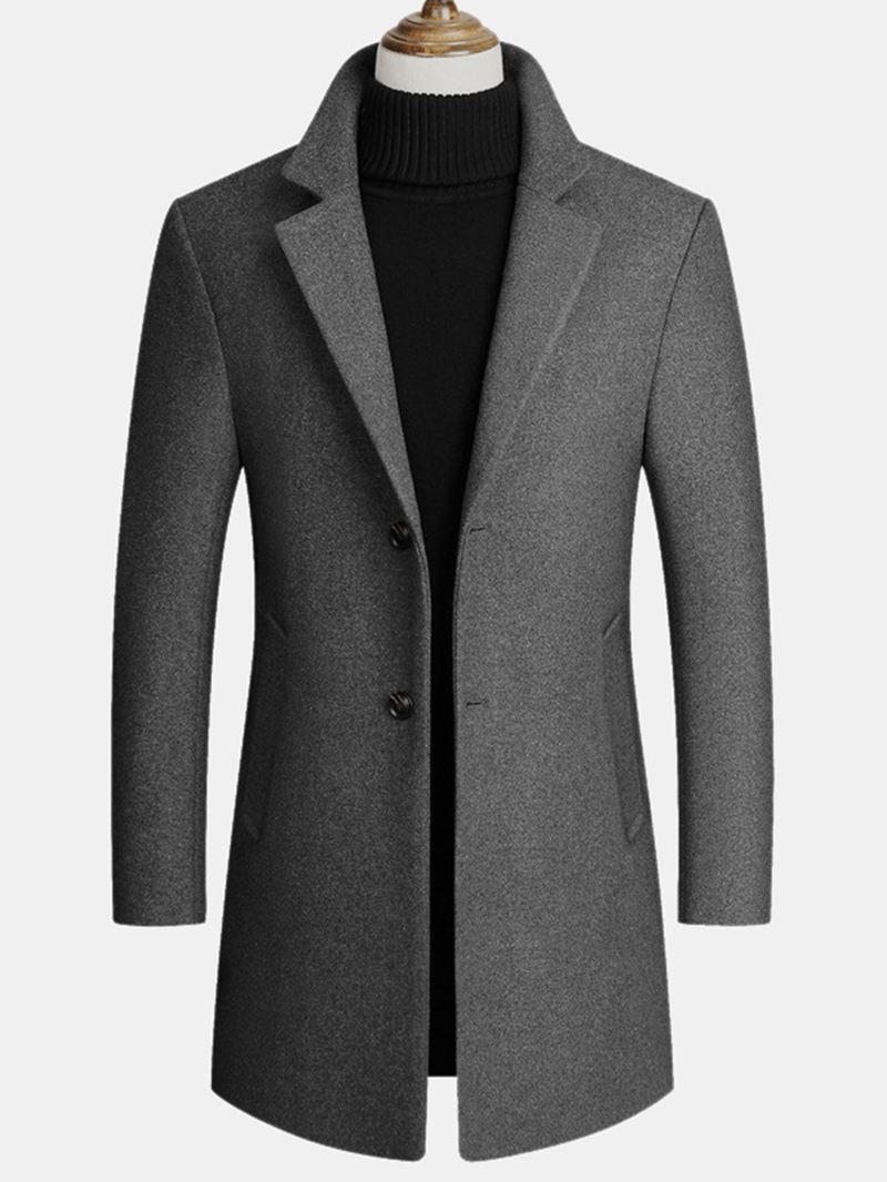 Herre Uldblandinger Mellemlange Frakker Business Casual Uld Trenchcoats