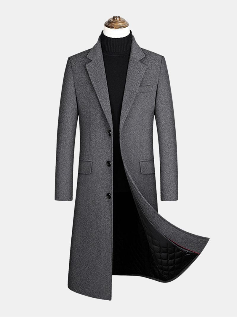 Herre Ulden Enkeltradet Flad Krave Casual Lange Trenchcoats Med Flap Lomme