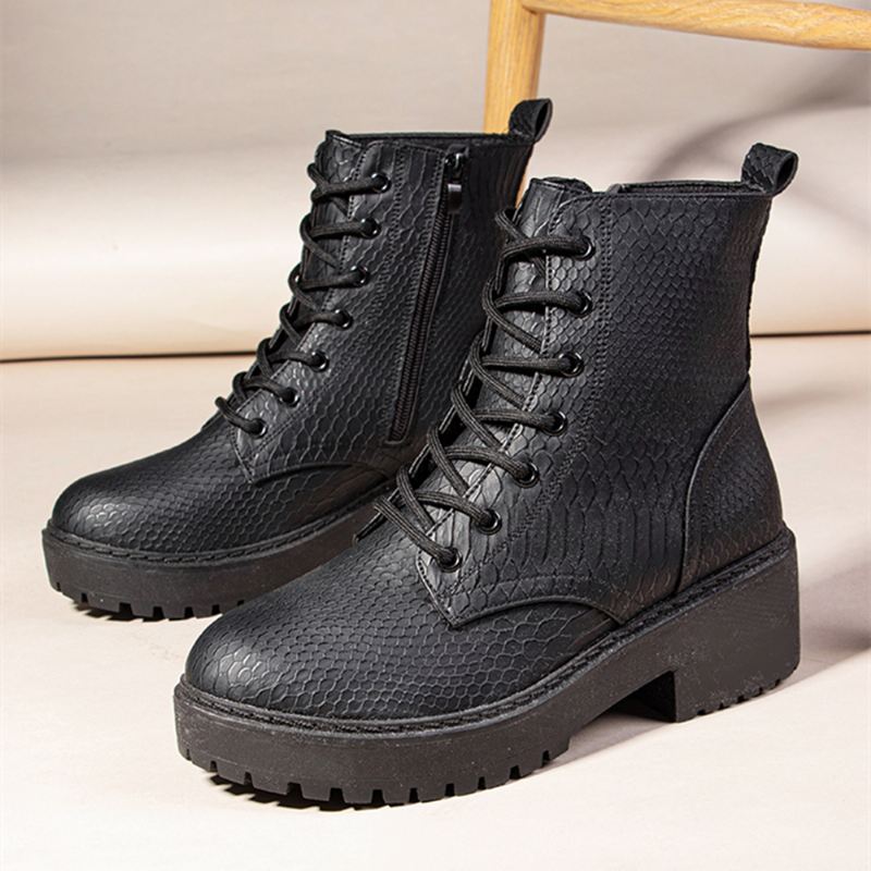 Kvinder Bærbare Serpentine Snøre-chunky Heel Combat Boots