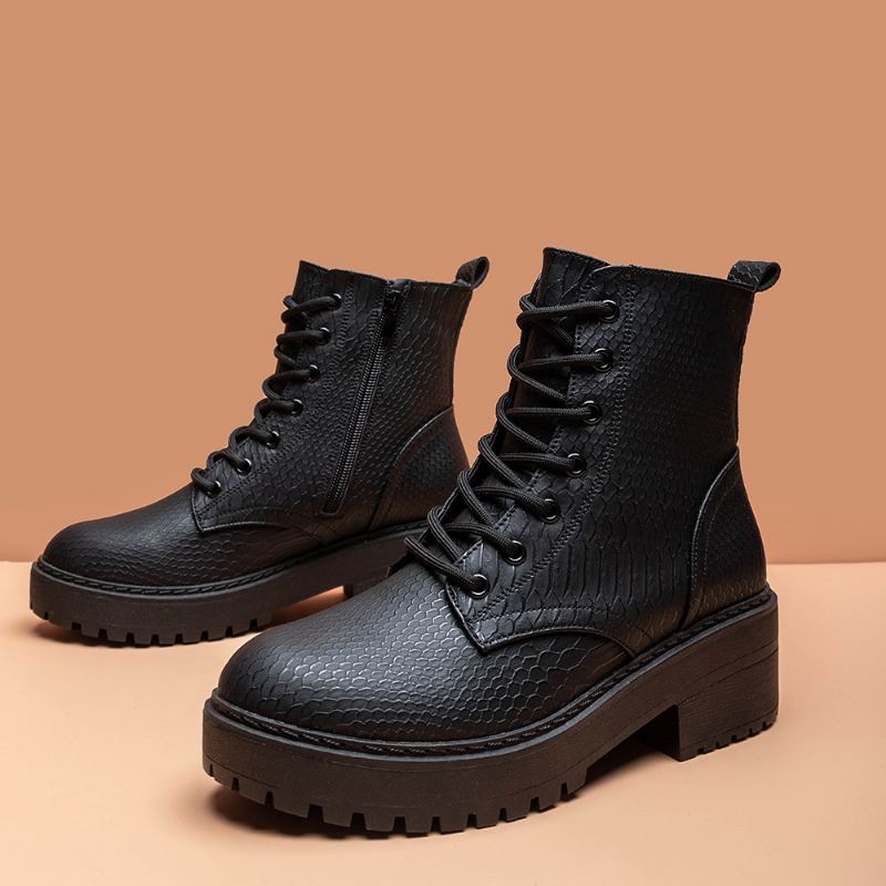 Kvinder Bærbare Serpentine Snøre-chunky Heel Combat Boots