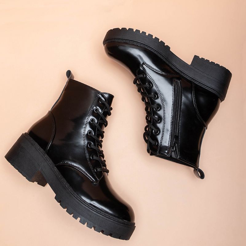 Kvinder Bærbare Serpentine Snøre-chunky Heel Combat Boots