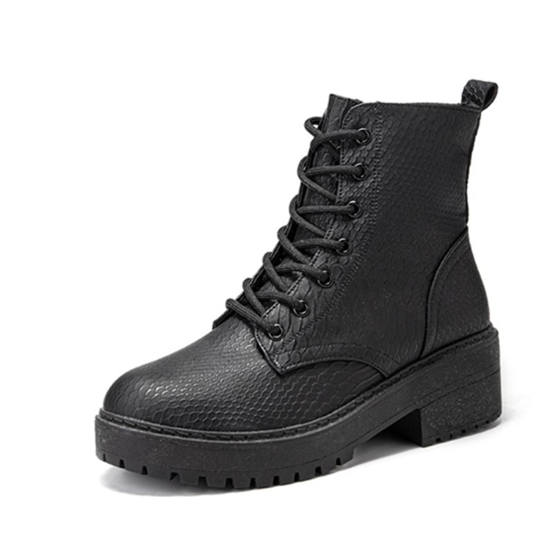 Kvinder Bærbare Serpentine Snøre-chunky Heel Combat Boots