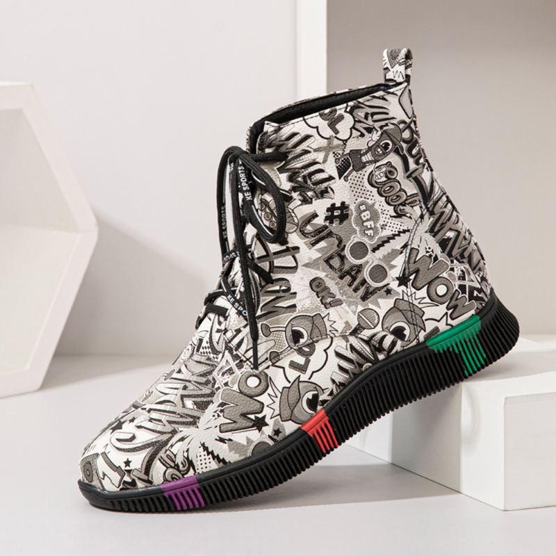 Kvinder Casual Letter Graffiti Med Tryk Multicolor Snøre Kort Combat Boots