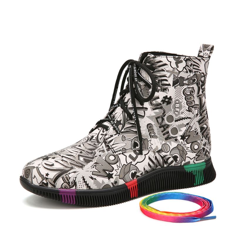 Kvinder Casual Letter Graffiti Med Tryk Multicolor Snøre Kort Combat Boots