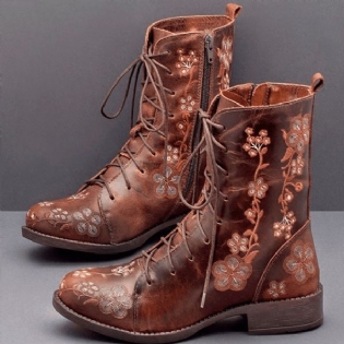 Kvinder Retro Blomstertryk Mid Calf Boots