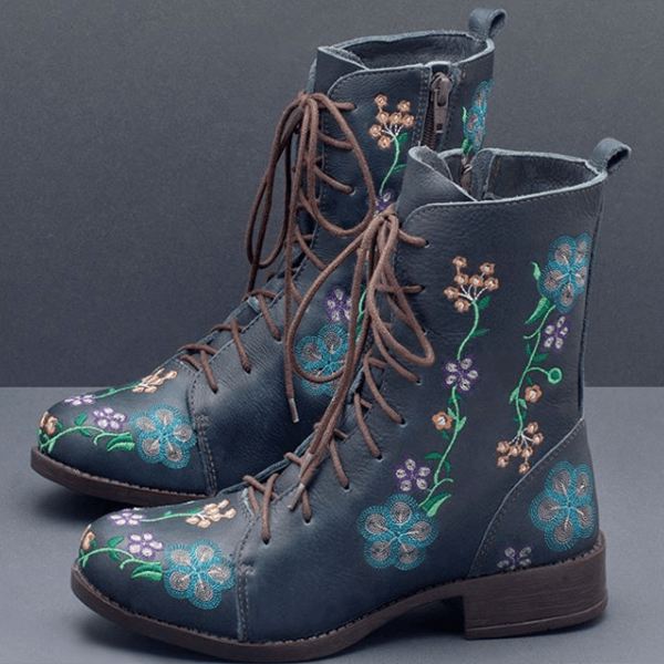 Kvinder Retro Blomstertryk Mid Calf Boots