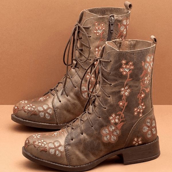 Kvinder Retro Blomstertryk Mid Calf Boots