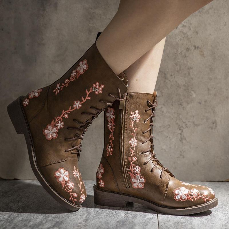 Kvinder Retro Blomstertryk Mid Calf Boots