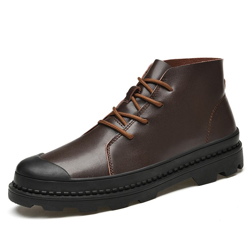 Mænd Brief Lace Up Patchwork Non-slip Sofe Sål Casual Ankelstøvler Martin Boots