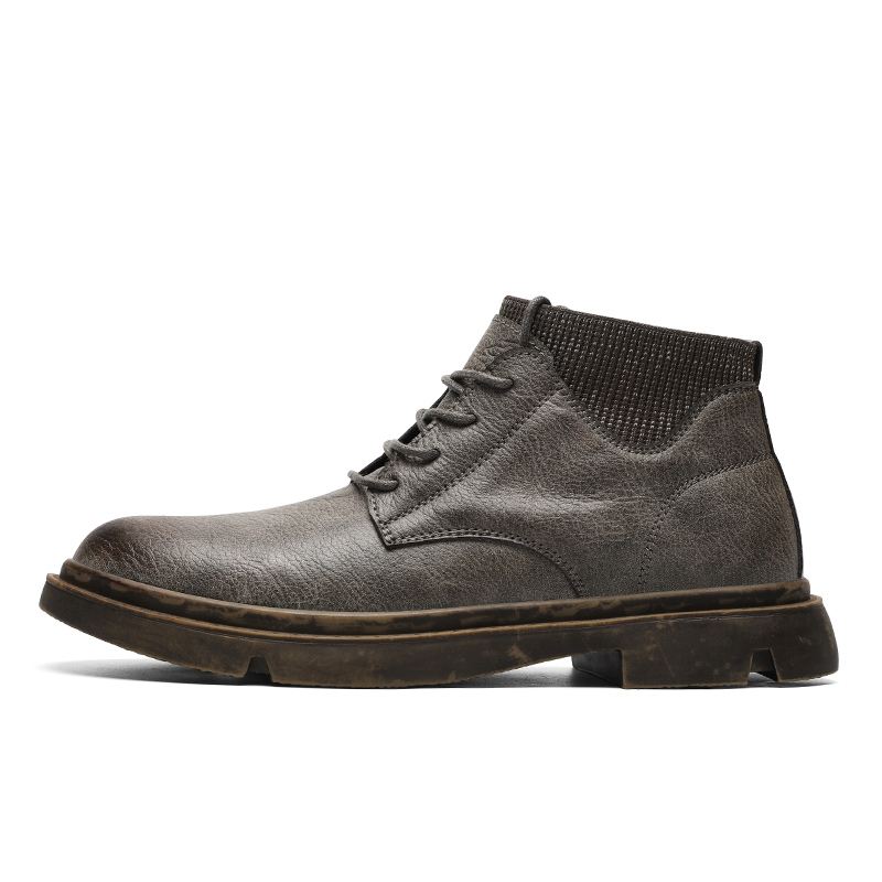 Mænd Kohud Læder Blød Sål Vintage Rund Tå Lace Up Casual Martin Boots