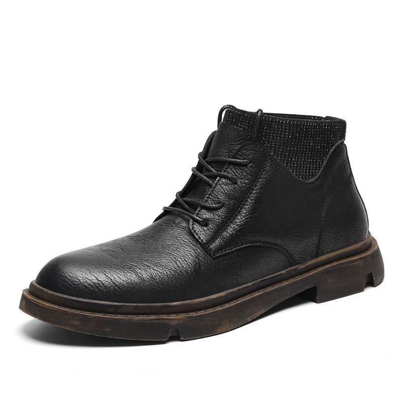 Mænd Kohud Læder Blød Sål Vintage Rund Tå Lace Up Casual Martin Boots