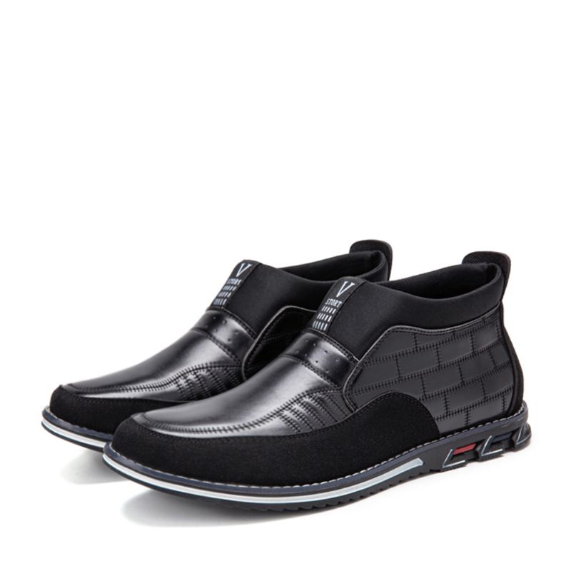 Mænd Syning Plaid Business Casual Slip On Læder Ankelstøvler