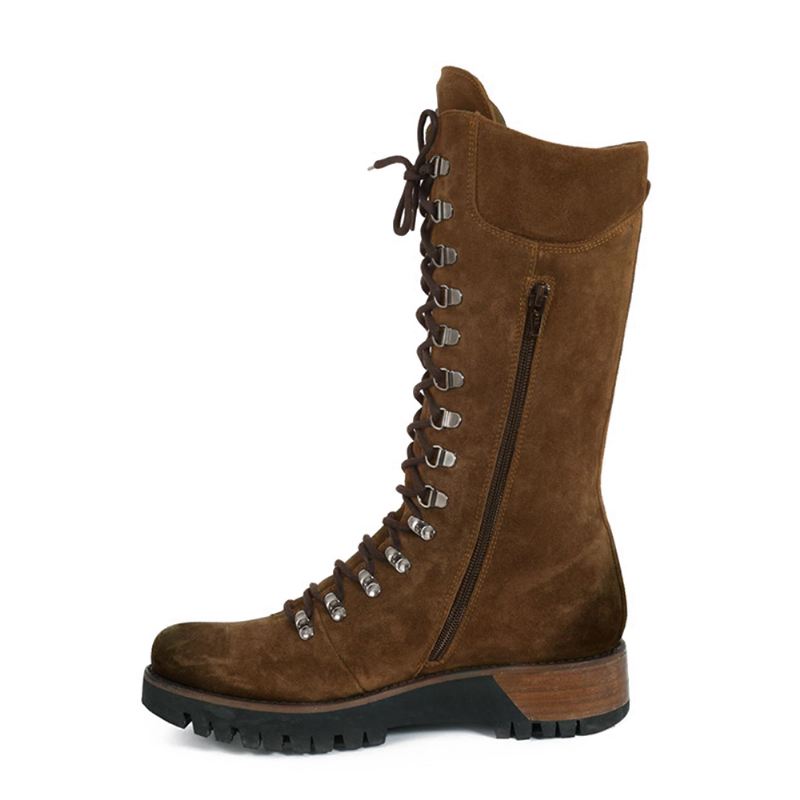 Plus Size Kvinder Bærbare Ruskind Side Lynlås Mid Calf Combat Boots