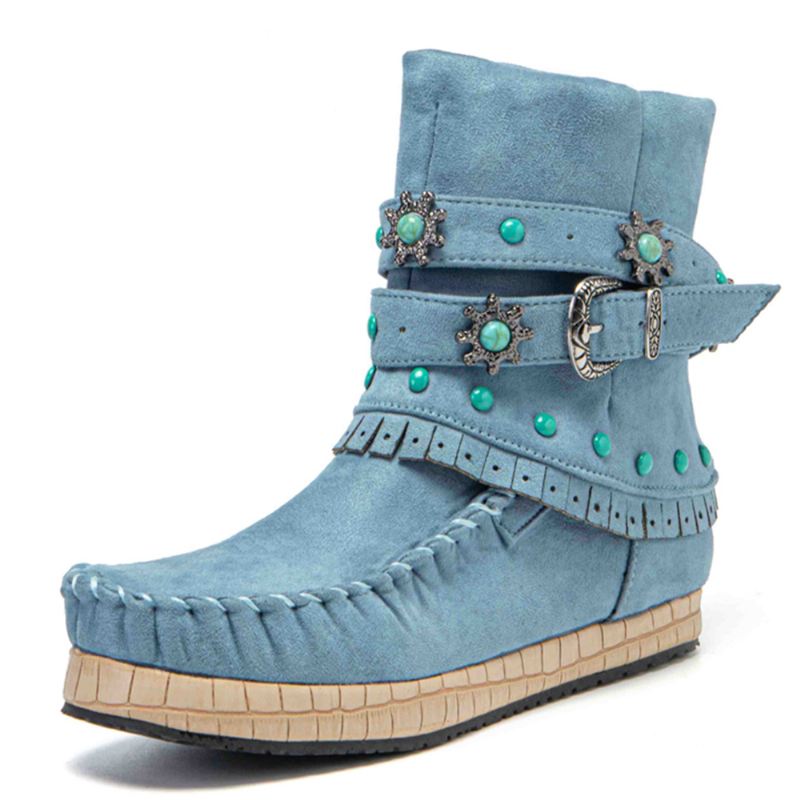 Plus Size Kvinder Etnisk Rhinestone Tassel Flade Moccasin Short Boots