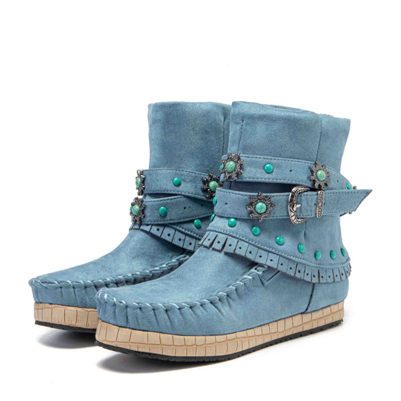 Plus Size Kvinder Etnisk Rhinestone Tassel Flade Moccasin Short Boots