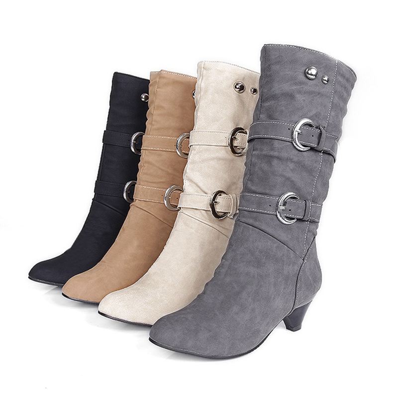 Us Størrelse 5-12 Dame Mid-calf Boots Slip On Casual Soft Suede Boots