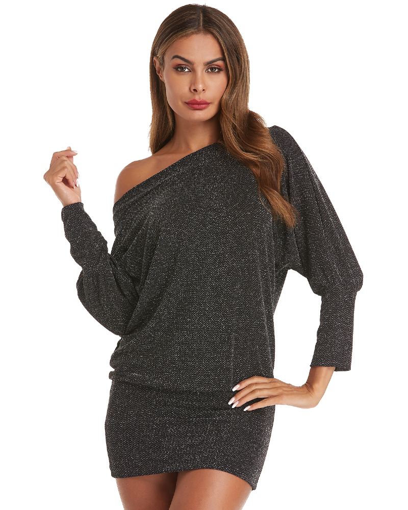 Kvinder Fin Flash Off Shoulder Batwing Sleeve Bomuld Hip Nederdel Kjole