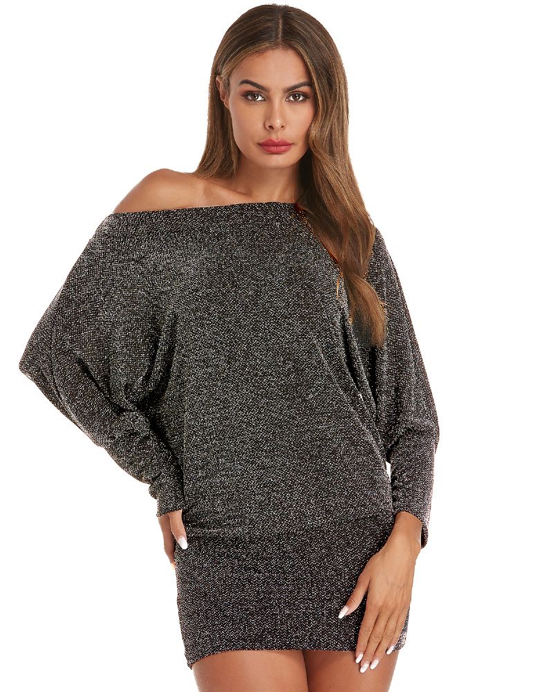 Kvinder Fin Flash Off Shoulder Batwing Sleeve Bomuld Hip Nederdel Kjole