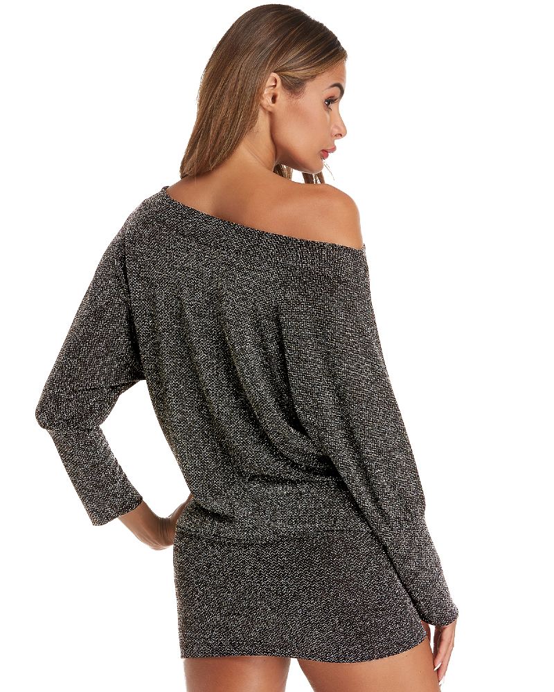 Kvinder Fin Flash Off Shoulder Batwing Sleeve Bomuld Hip Nederdel Kjole