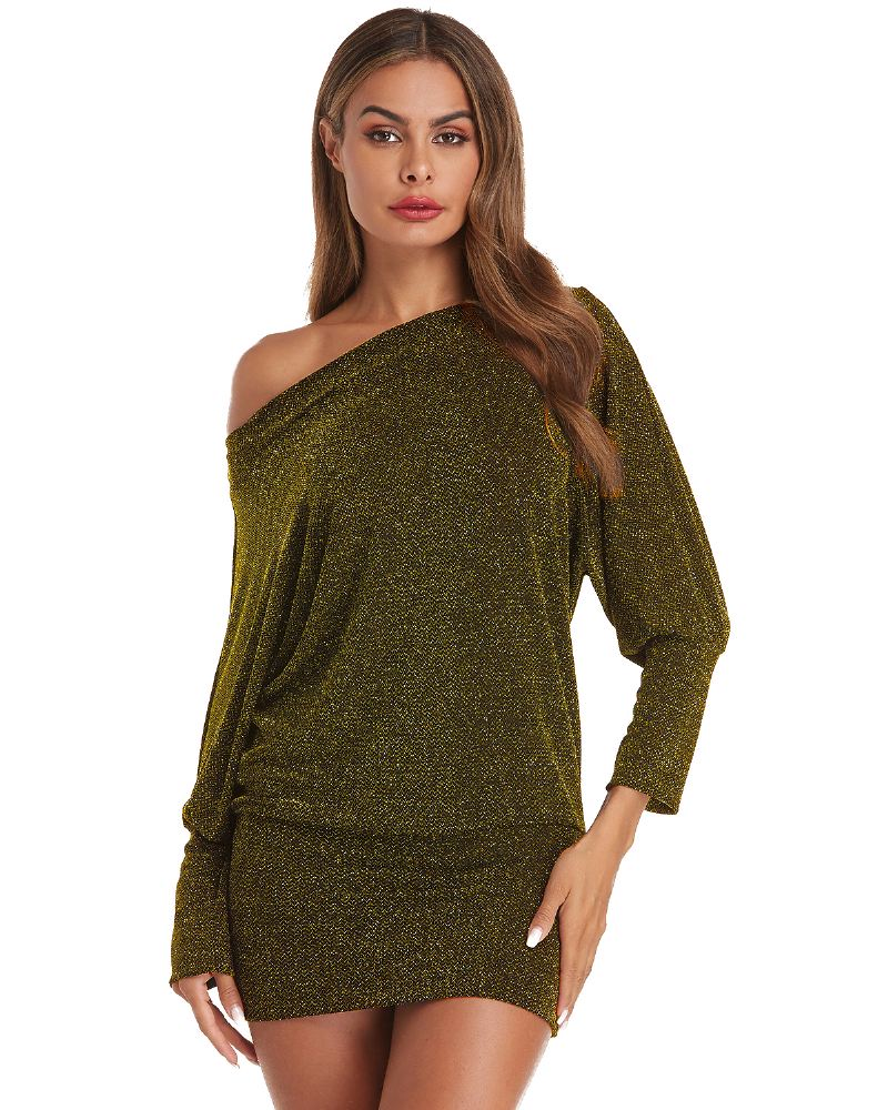 Kvinder Fin Flash Off Shoulder Batwing Sleeve Bomuld Hip Nederdel Kjole