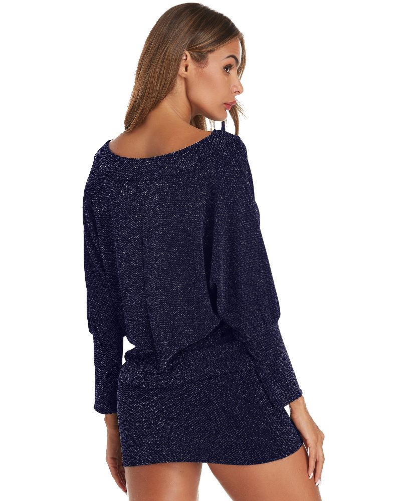 Kvinder Fin Flash Off Shoulder Batwing Sleeve Bomuld Hip Nederdel Kjole