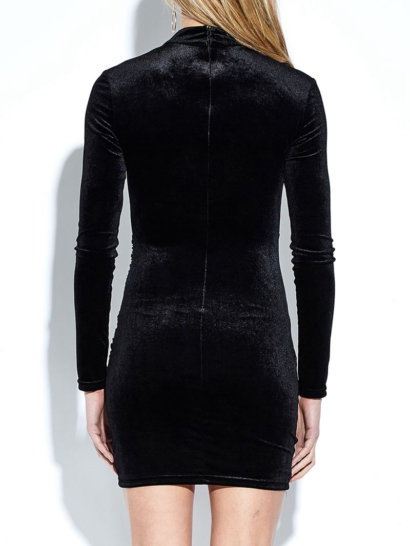 Kvinder Party Black Velvet Bodycon Langærmet Hollow Out Mini Kjole