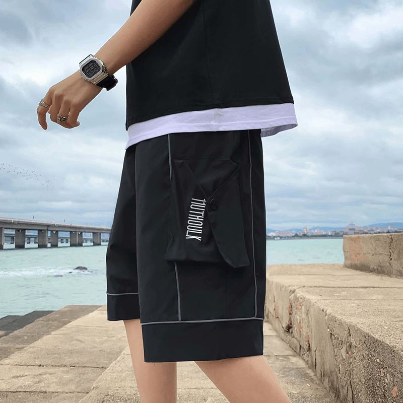 6-punkts Shorts Herre Tidevandsmærke Hong Kong Style High Street Fempunkts Bukser Løse Lige Fritidsbukser Sommer Ydre Slid Trend