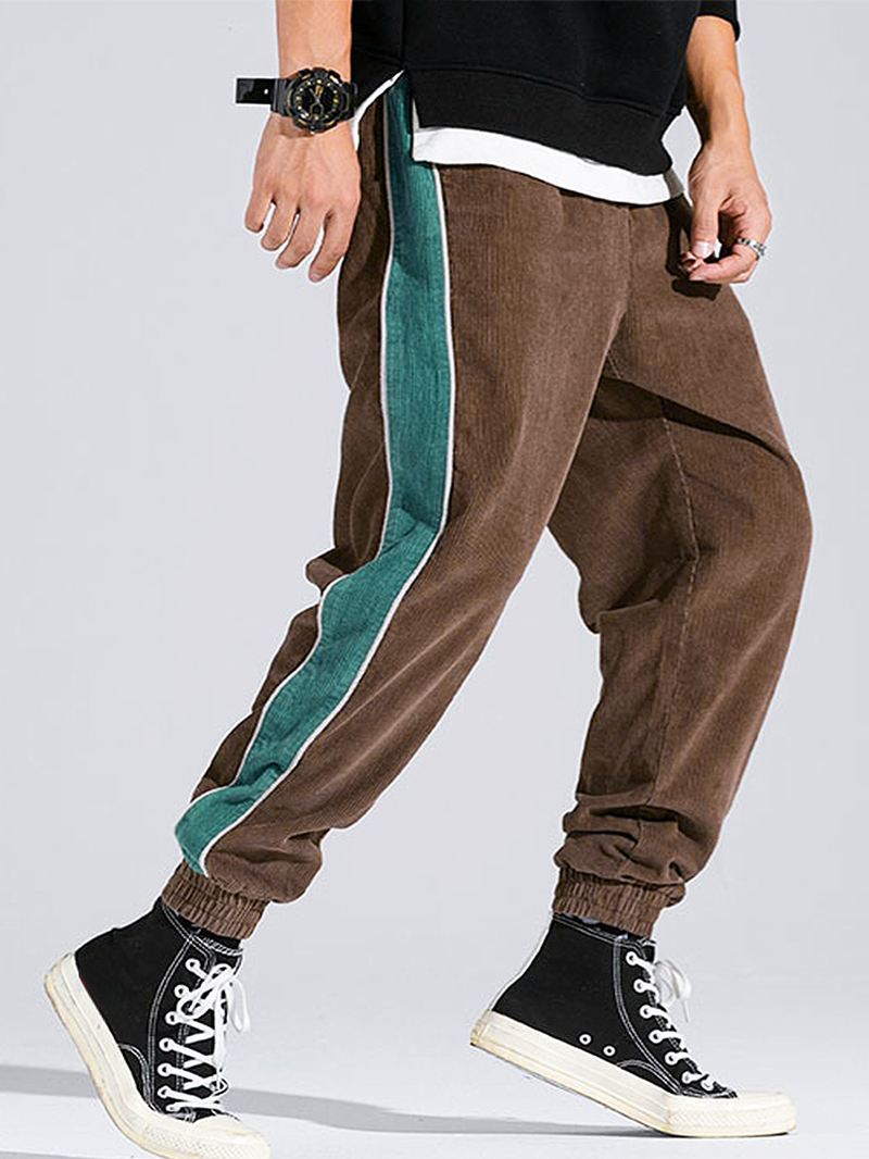 Corduroy Herre Side Stripe Pocket Snøre Beam Feet Casual Bukser