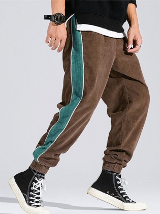 Corduroy Herre Side Stripe Pocket Snøre Beam Feet Casual Bukser