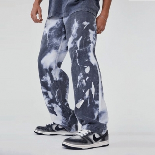 Europæiske Og Amerikanske Trend High Street Washed Tie-dye Printede Denimbukser Til Mænd