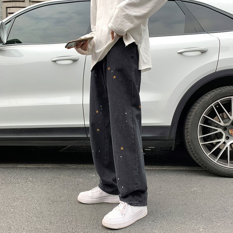 Fried Street Pants Mænds Forår Og Efterår National Tide Broderi Jeans