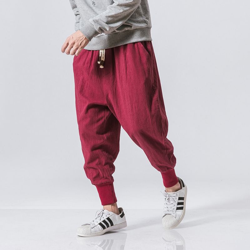 Haremsbukser I Kinesisk Stil Herre Streetwear Casual Joggers Herrebukser Bomuld Linned Joggingbukser Ankellange Mænd Bukser M-5xl