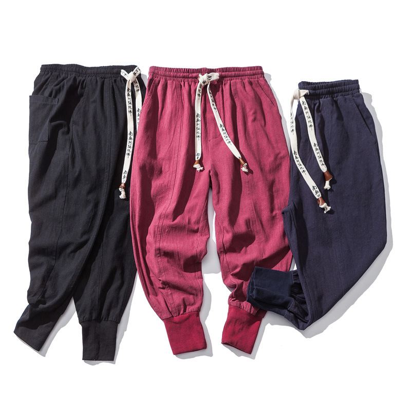 Haremsbukser I Kinesisk Stil Herre Streetwear Casual Joggers Herrebukser Bomuld Linned Joggingbukser Ankellange Mænd Bukser M-5xl