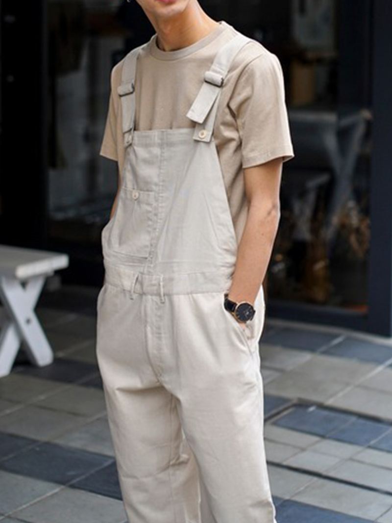 Herre 100% Bomuld Loose Pocket Jumpsuit Overalls One Pants