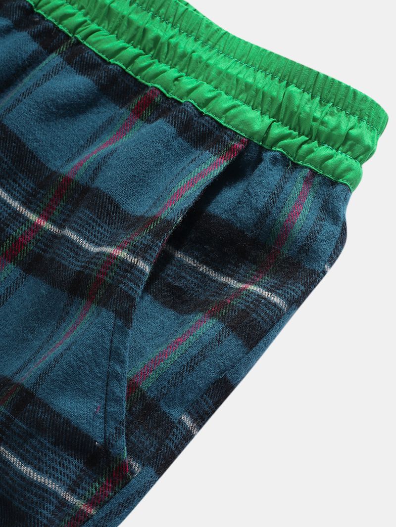 Herre 100% Bomuld Plaid Pocket Elastisk Talje Snøre Casual Bukser