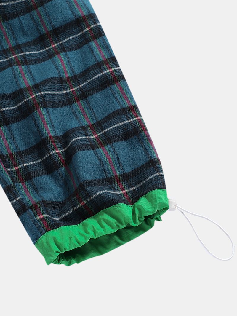 Herre 100% Bomuld Plaid Pocket Elastisk Talje Snøre Casual Bukser