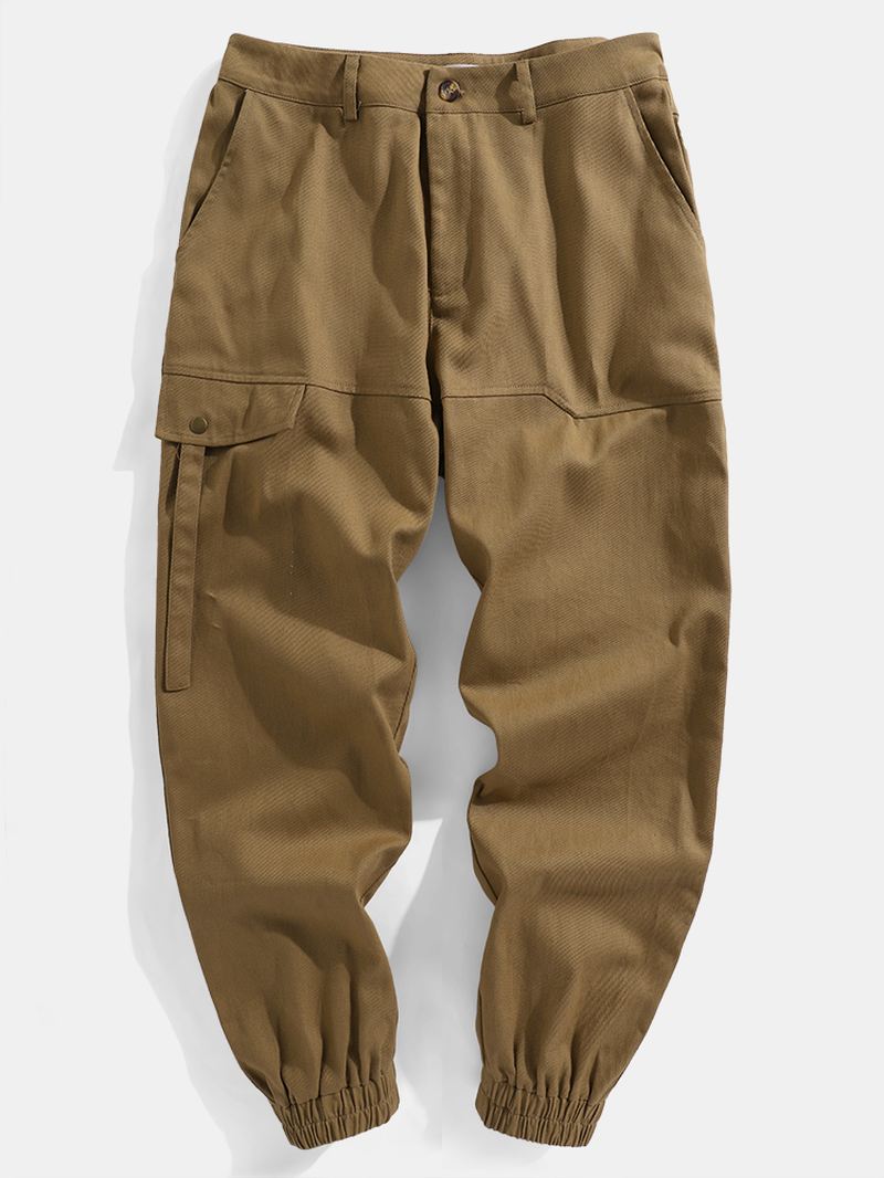 Herre 100% Bomuld Solid Lynlås Flue Casual Elastiske Manchet Cargo Bukser