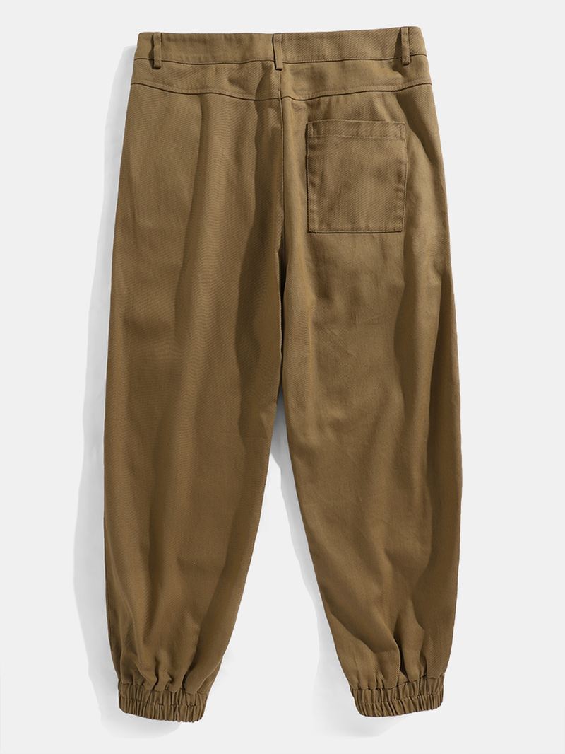 Herre 100% Bomuld Solid Lynlås Flue Casual Elastiske Manchet Cargo Bukser