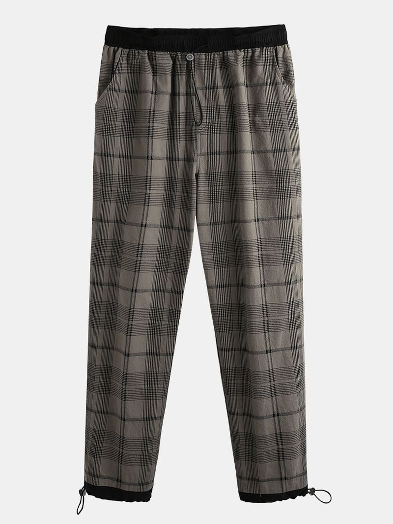 Herre 100% Bomuld Tartan Plaid Løs Elastisk Talje Cargobukser Med Lomme