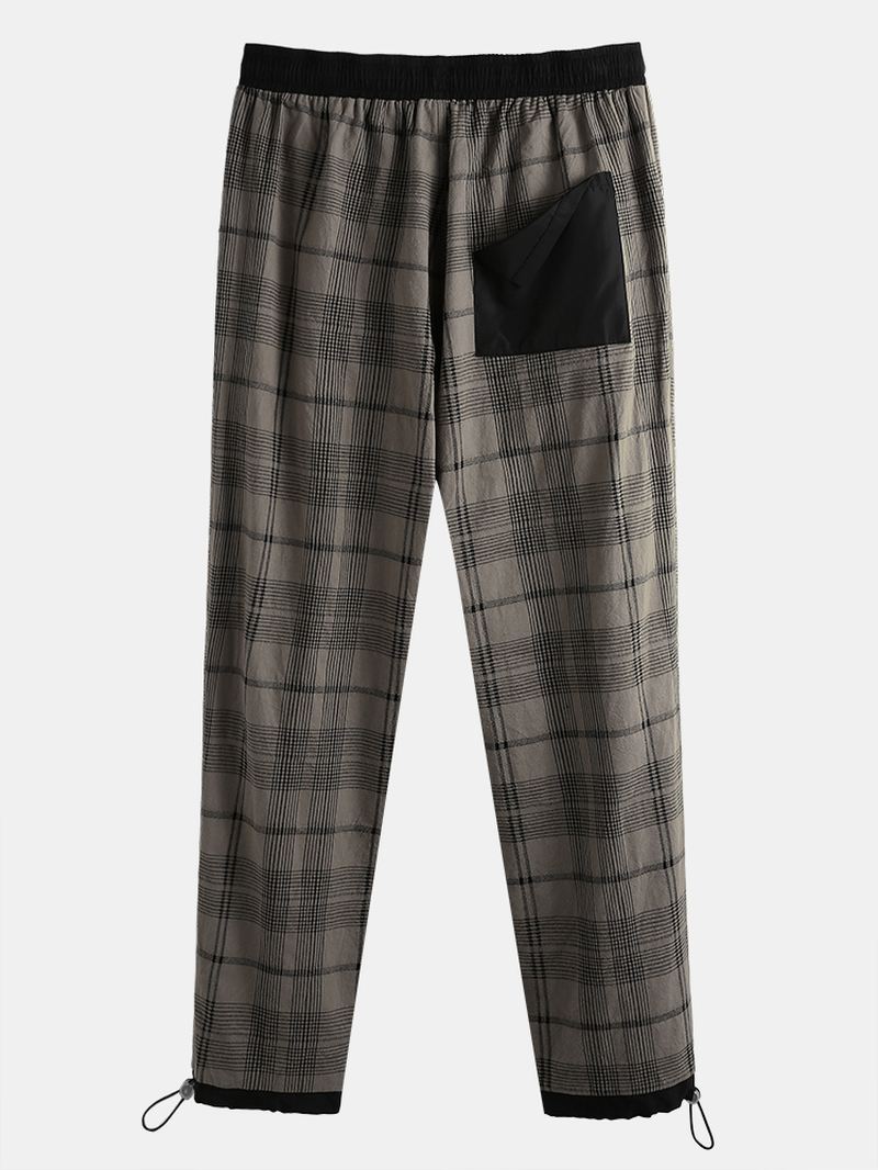 Herre 100% Bomuld Tartan Plaid Løs Elastisk Talje Cargobukser Med Lomme